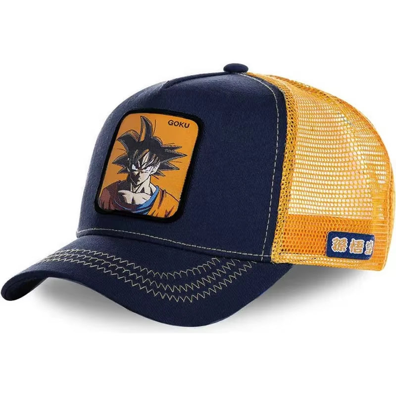New Dragon Ball Son Goku Cap Summer Travel Peaked Cap Men'S Embroidery Hip-Hop Cap Style Sun Visor Adjustable Trucker Mesh Cap