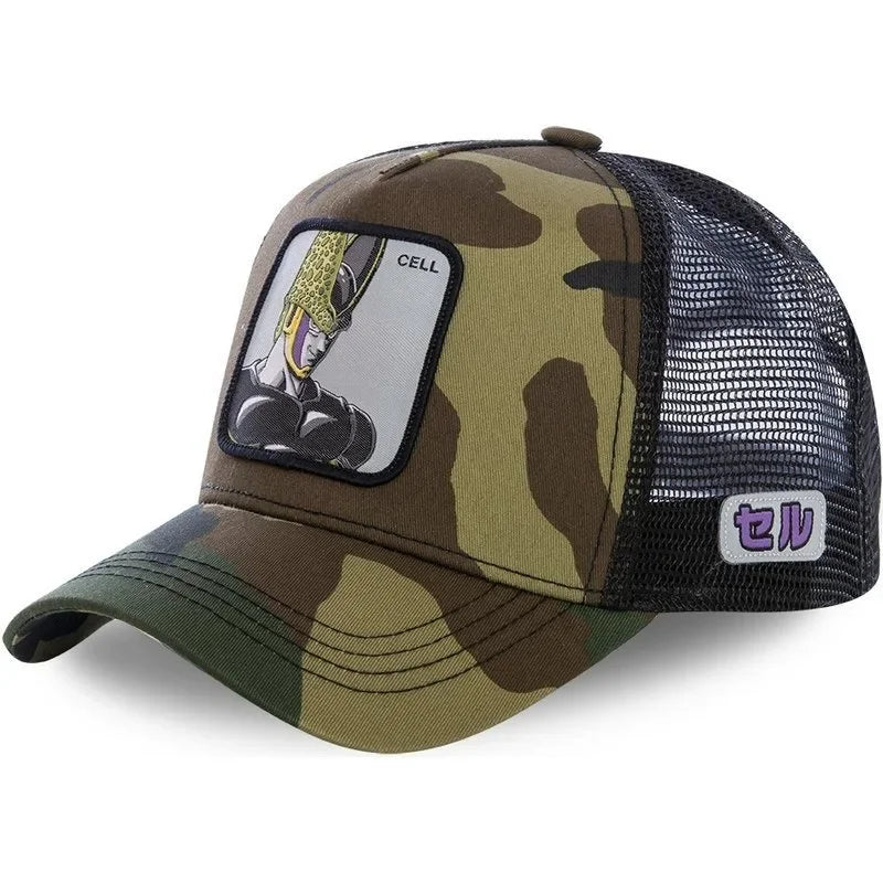 Dragon Ball Buu Goku Cap Summer Travel Peaked Cap Men'S Embroidery Hip-Hop Cap Style Sun Visor Adjustable Trucker Mesh Cap