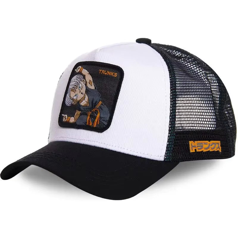 New Dragon Ball Son Goku Cap Summer Travel Peaked Cap Men'S Embroidery Hip-Hop Cap Style Sun Visor Adjustable Trucker Mesh Cap