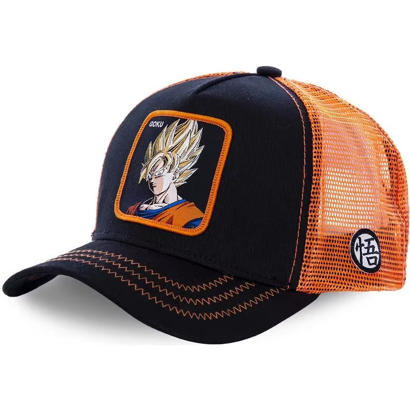 New Dragon Ball Son Goku Cap Summer Travel Peaked Cap Men'S Embroidery Hip-Hop Cap Style Sun Visor Adjustable Trucker Mesh Cap