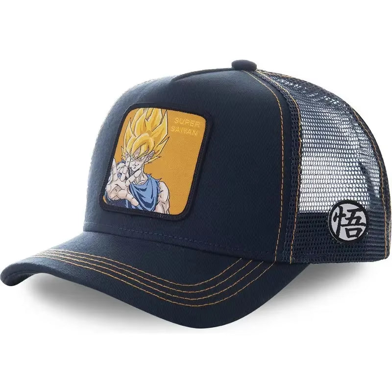 New Dragon Ball Son Goku Cap Summer Travel Peaked Cap Men'S Embroidery Hip-Hop Cap Style Sun Visor Adjustable Trucker Mesh Cap