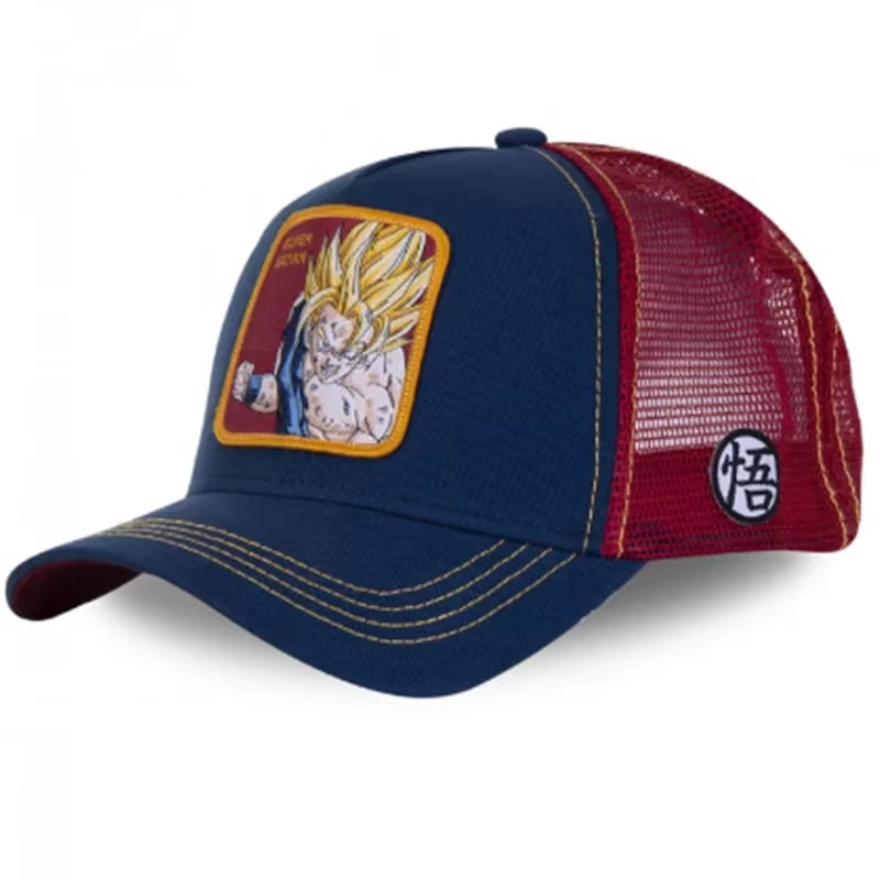 New Dragon Ball Son Goku Cap Summer Travel Peaked Cap Men'S Embroidery Hip-Hop Cap Style Sun Visor Adjustable Trucker Mesh Cap
