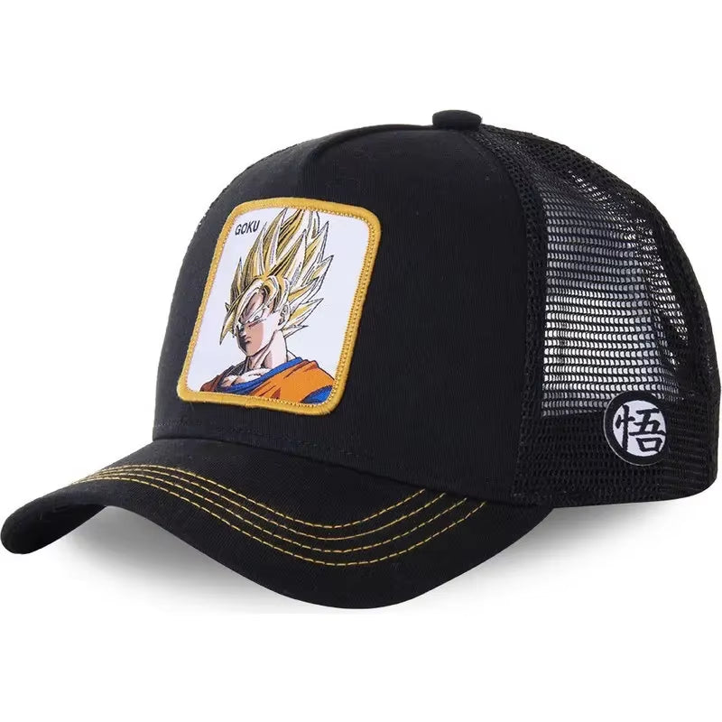 New Dragon Ball Son Goku Cap Summer Travel Peaked Cap Men'S Embroidery Hip-Hop Cap Style Sun Visor Adjustable Trucker Mesh Cap