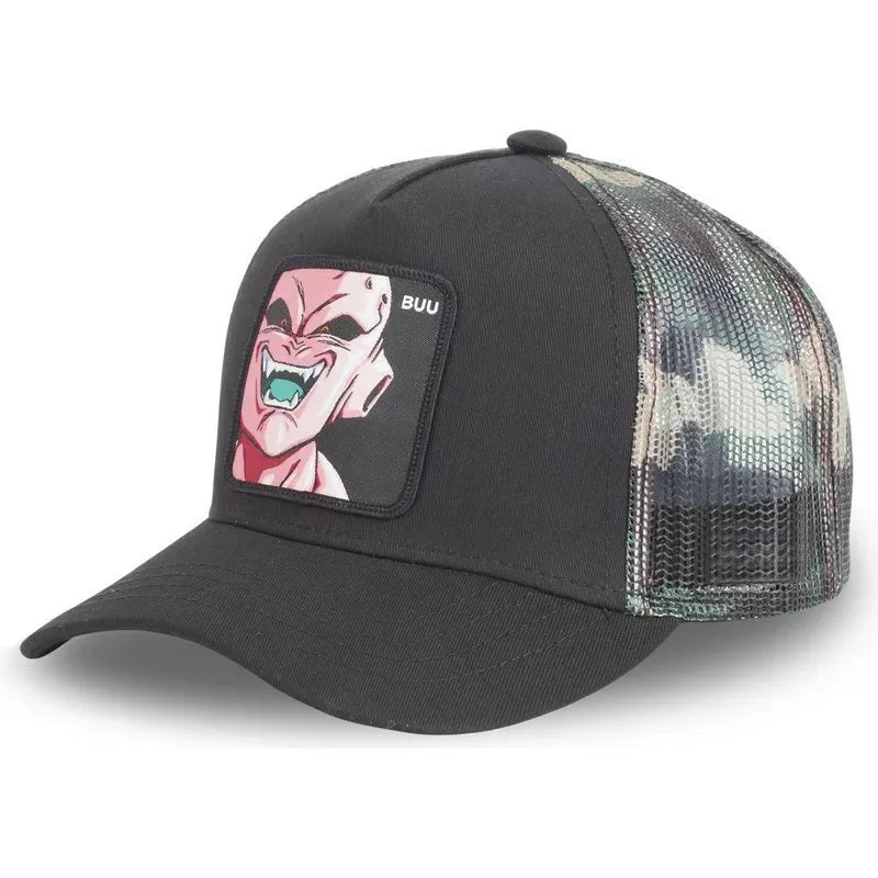 Dragon Ball Buu Goku Cap Summer Travel Peaked Cap Men'S Embroidery Hip-Hop Cap Style Sun Visor Adjustable Trucker Mesh Cap