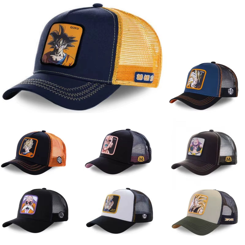 New Dragon Ball Son Goku Cap Summer Travel Peaked Cap Men'S Embroidery Hip-Hop Cap Style Sun Visor Adjustable Trucker Mesh Cap