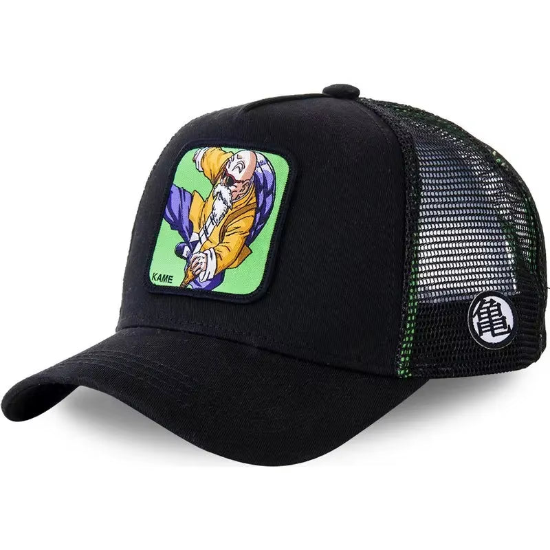 New Dragon Ball Son Goku Cap Summer Travel Peaked Cap Men'S Embroidery Hip-Hop Cap Style Sun Visor Adjustable Trucker Mesh Cap