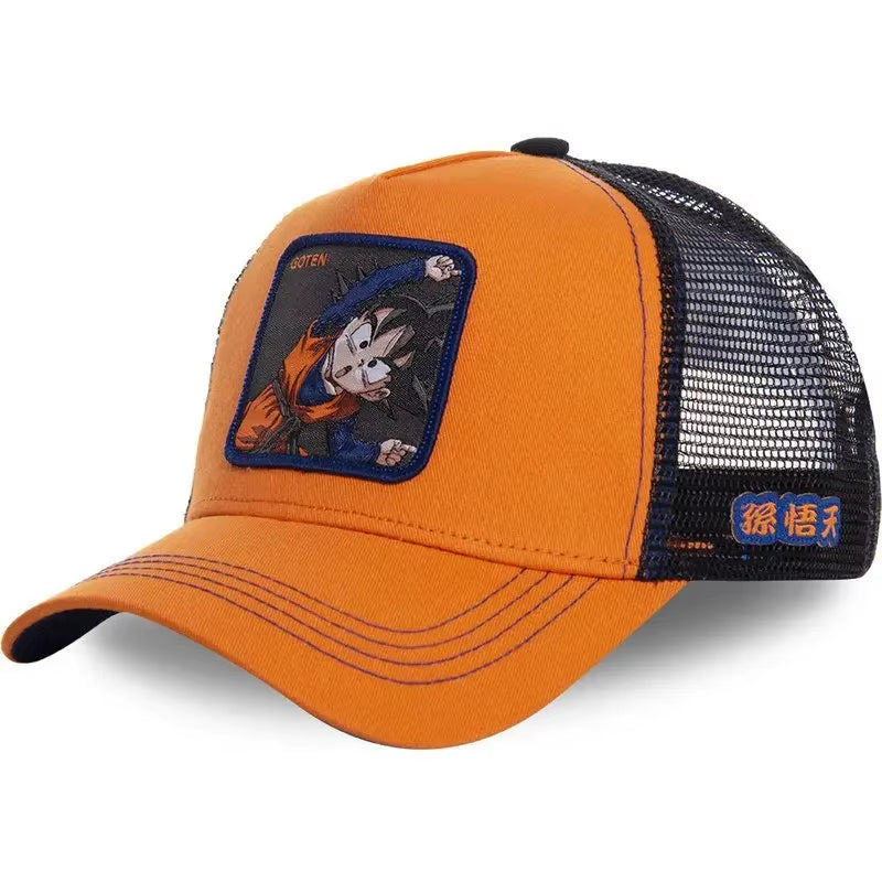 New Dragon Ball Son Goku Cap Summer Travel Peaked Cap Men'S Embroidery Hip-Hop Cap Style Sun Visor Adjustable Trucker Mesh Cap
