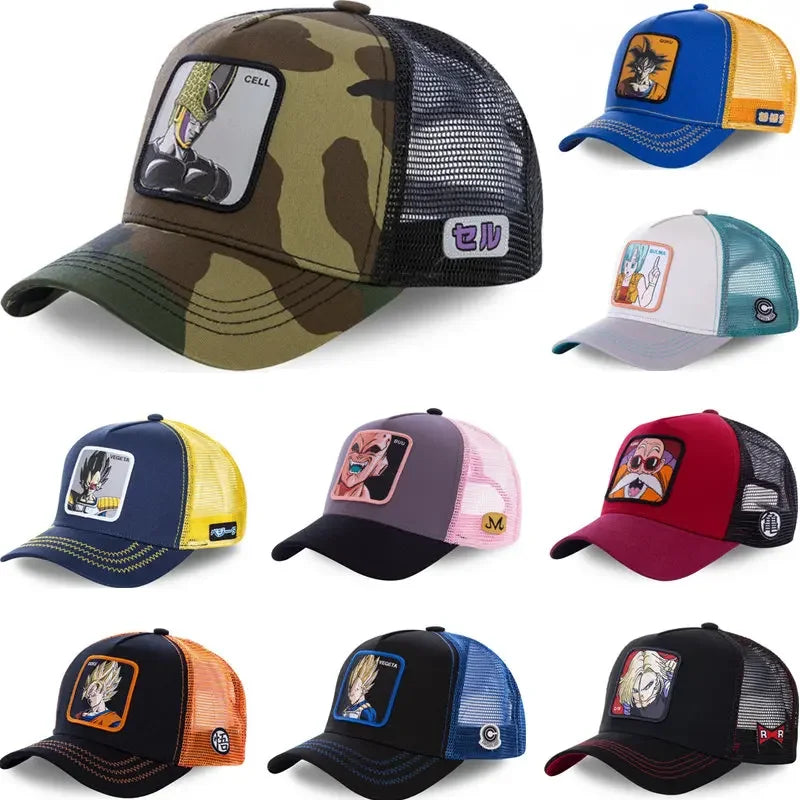 Dragon Ball Buu Goku Cap Summer Travel Peaked Cap Men'S Embroidery Hip-Hop Cap Style Sun Visor Adjustable Trucker Mesh Cap