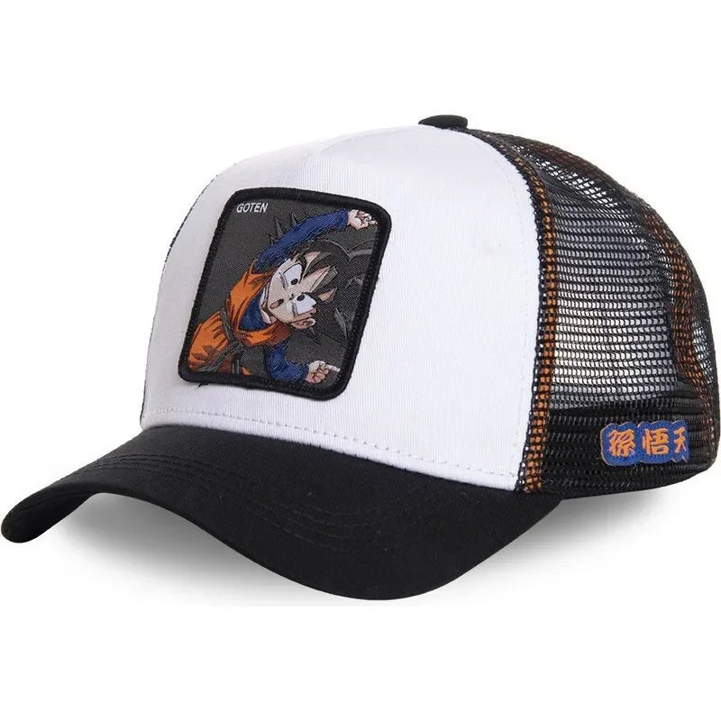 Dragon Ball Buu Goku Cap Summer Travel Peaked Cap Men'S Embroidery Hip-Hop Cap Style Sun Visor Adjustable Trucker Mesh Cap